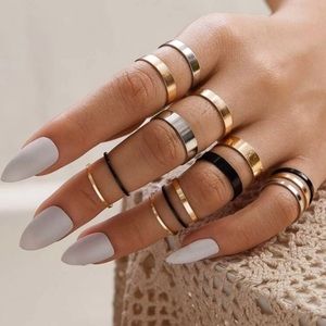 ⭐️3/$30 | 14-Piece Silver/Gold/Black Midi Ring Set